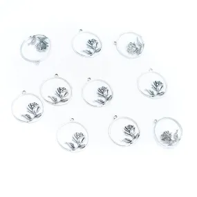 10 units Pendant antique silver jewelry round hollow rose pendant Jewelry Findings & Components D-3-527