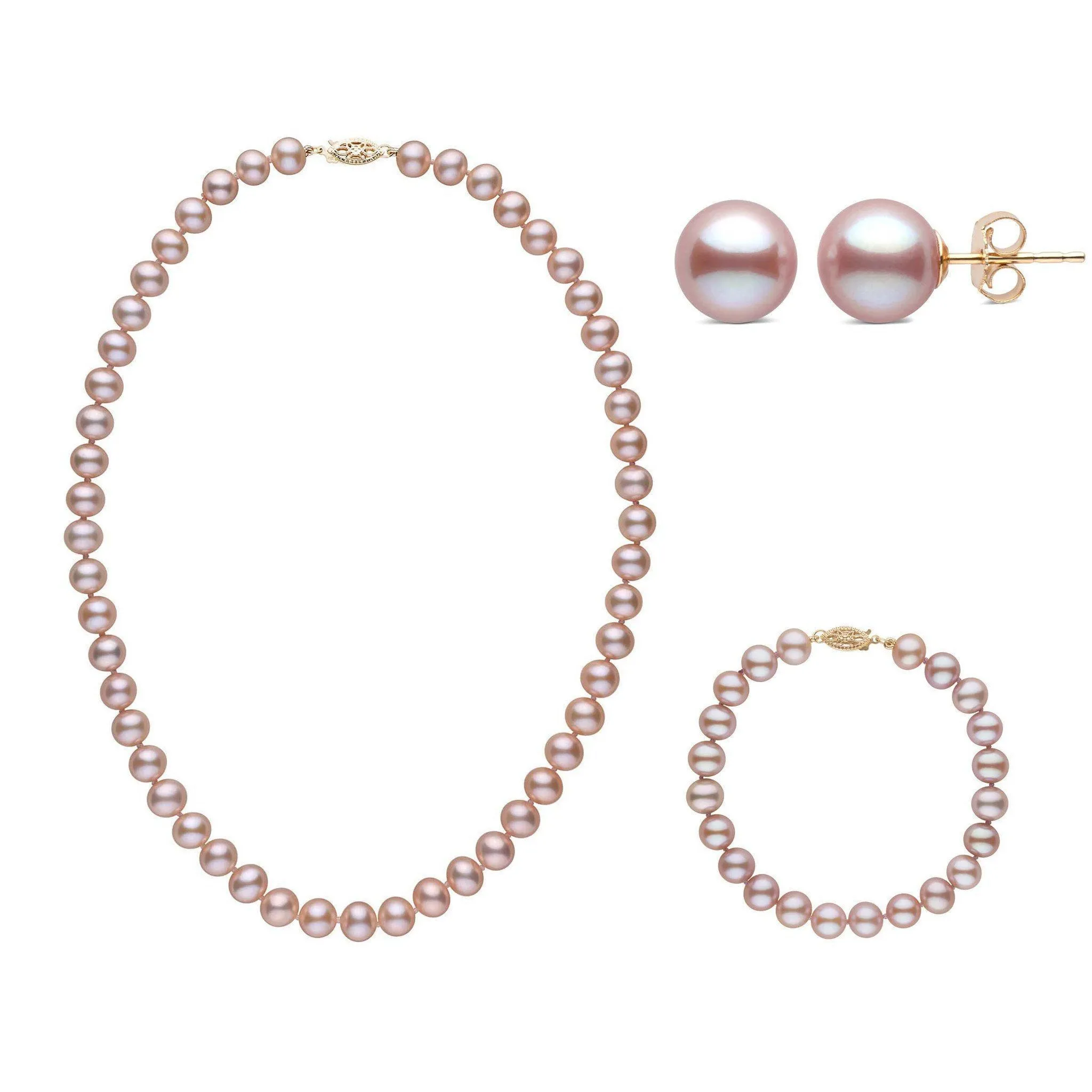 16 Inch 3 Piece Set of 7.5-8.0 mm AA  Lavender Freshwater Pearls