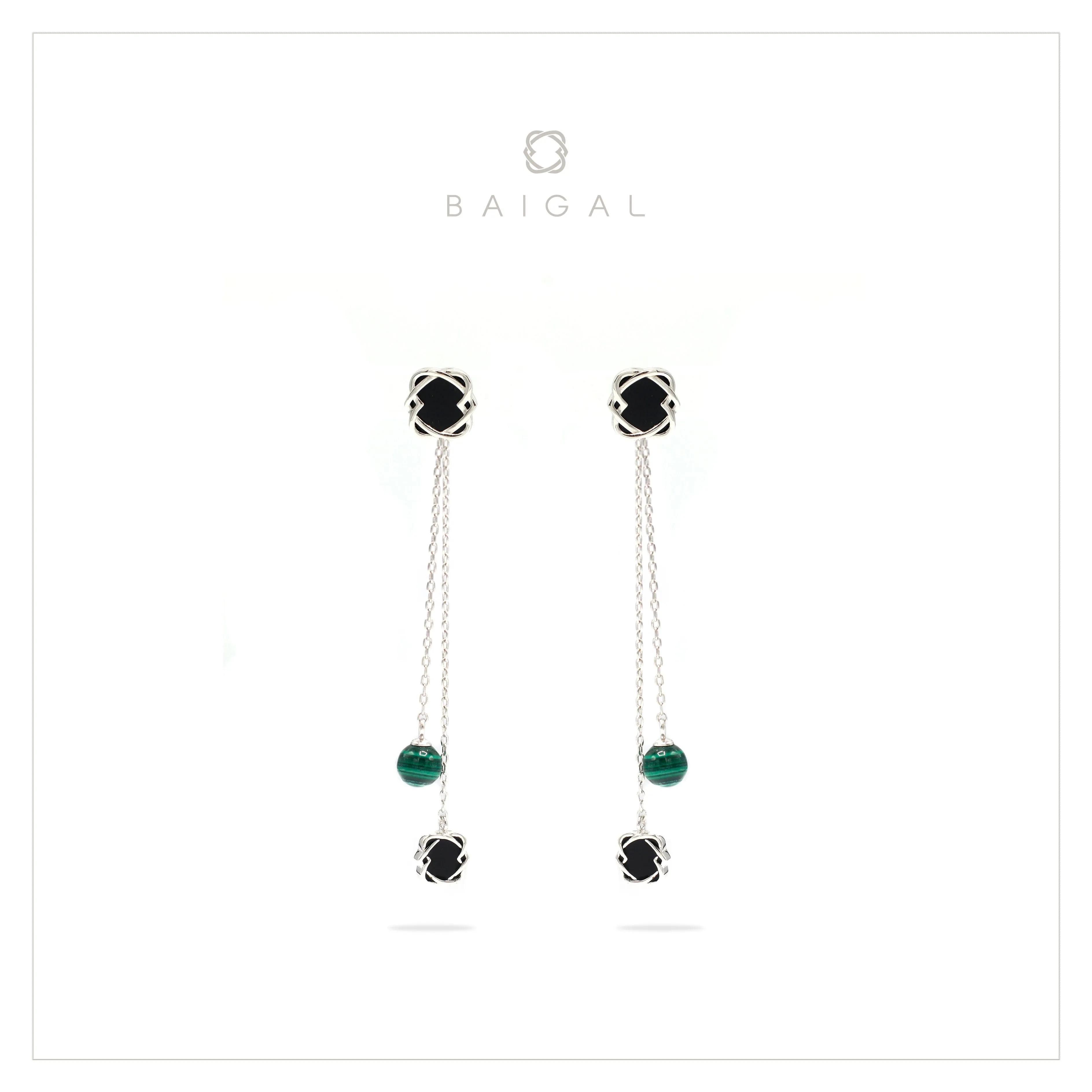 925 Sterling Silver with Black Onyx Malachite White Gold Plated Dangle Earrings for Women and Girls