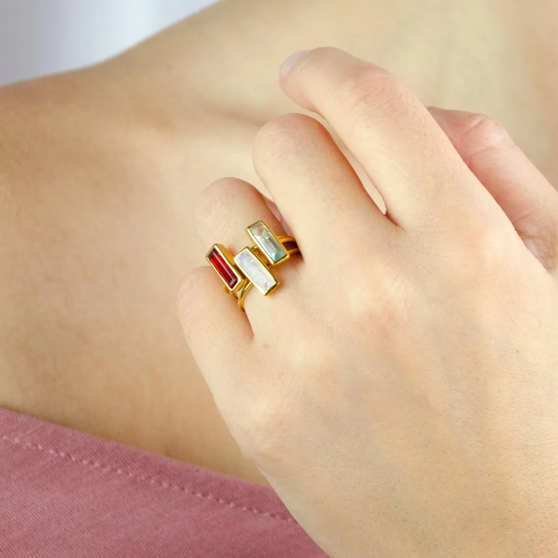 Adira Series: Tiny Birthstone Bar Ring Combo Set