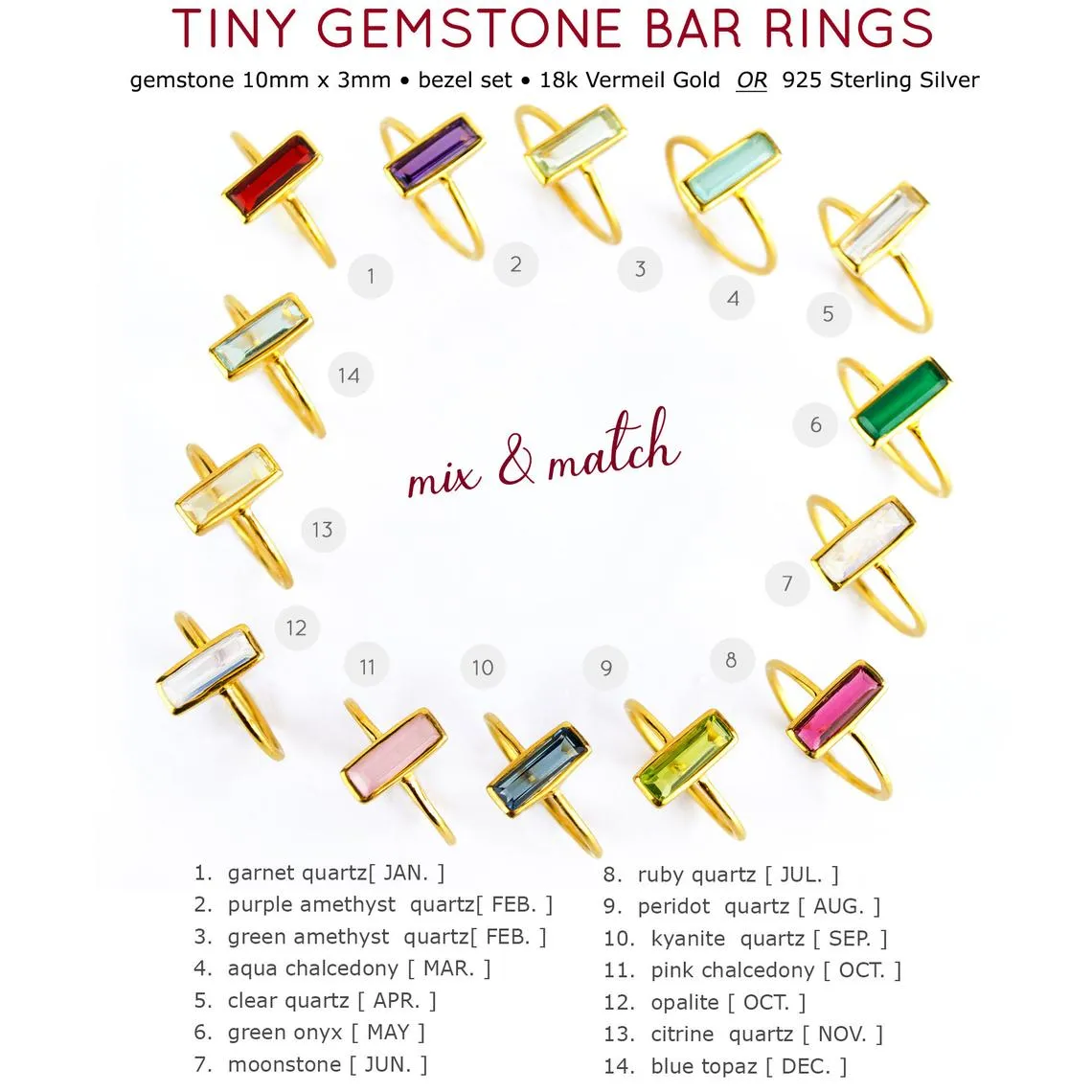 Adira Series: Tiny Birthstone Bar Ring Combo Set