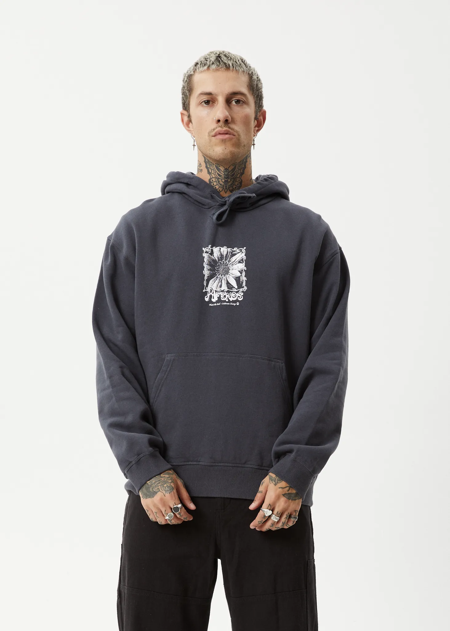 AFENDS Mens Sunflower - Pull On Hood - Charcoal