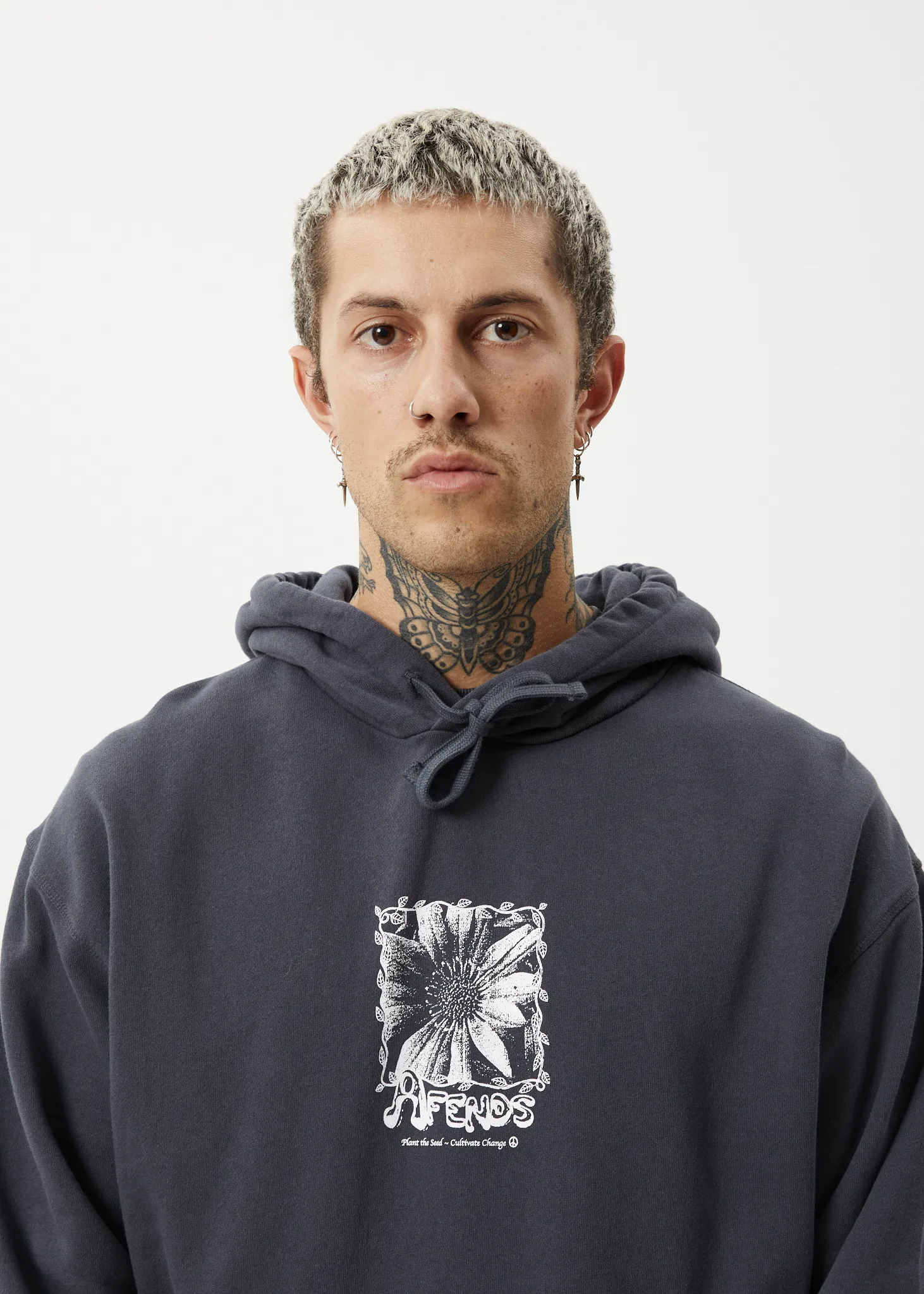 AFENDS Mens Sunflower - Pull On Hood - Charcoal