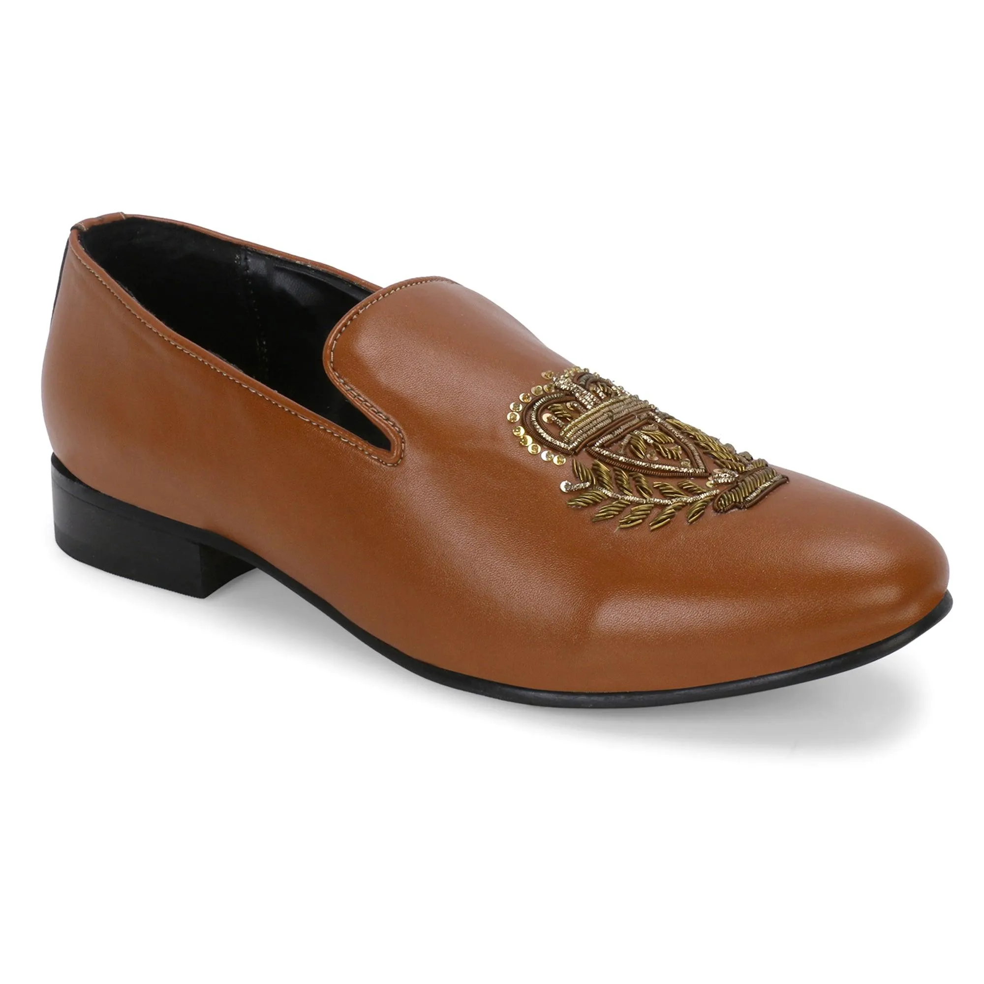 Bern Tan Hand-Embroidered Ethnic Slip-Ons