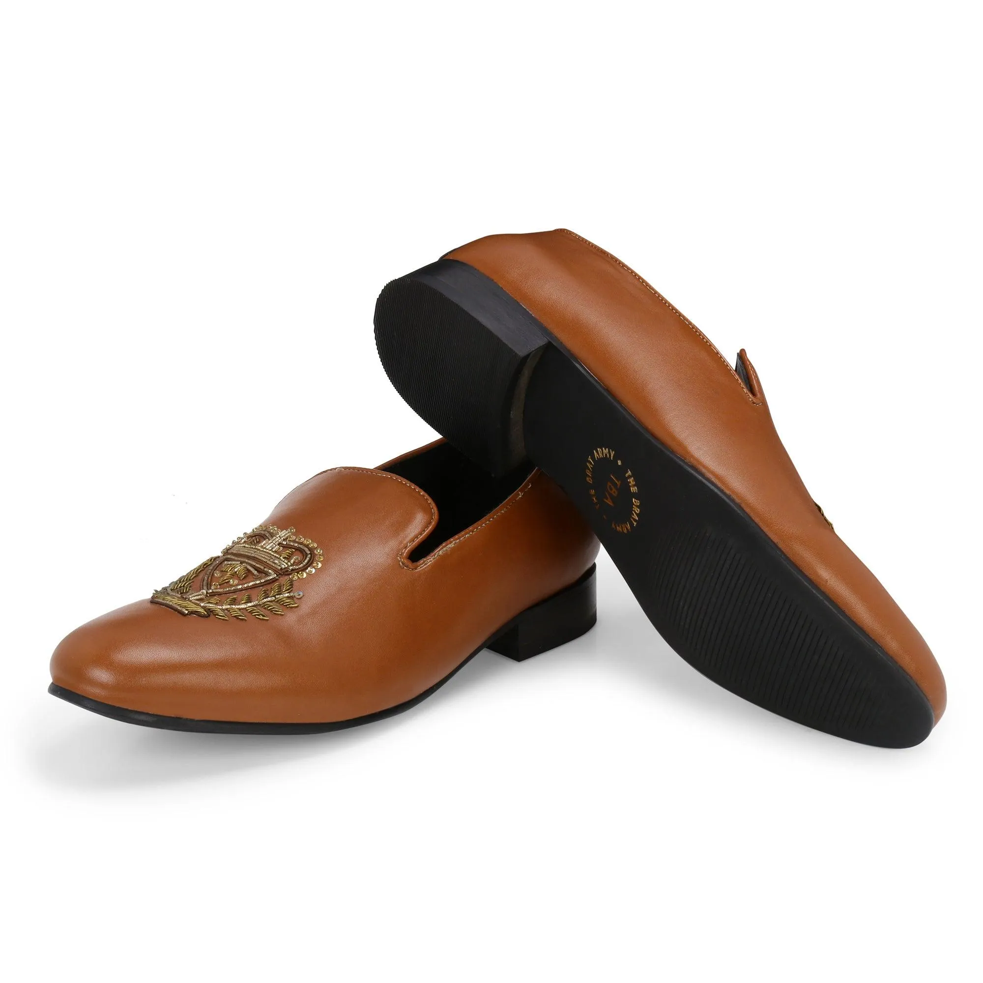 Bern Tan Hand-Embroidered Ethnic Slip-Ons