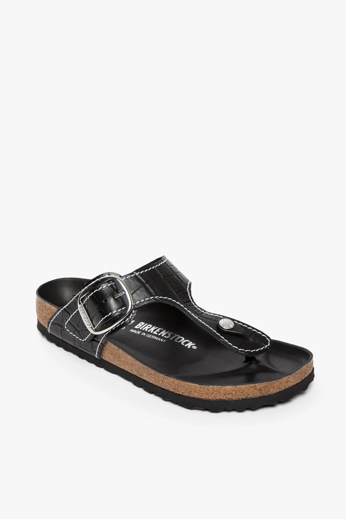 BIRKENSTOCK   STAUD GIZEH SANDAL | BLACK CROC EMBOSSED