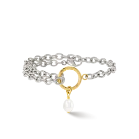 Bracelet Y & oval Freshwater Pearls with O-ring bicolor