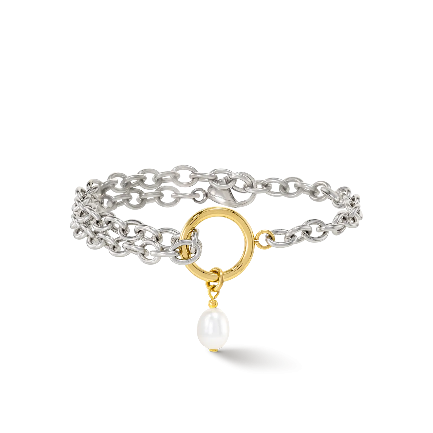 Bracelet Y & oval Freshwater Pearls with O-ring bicolor