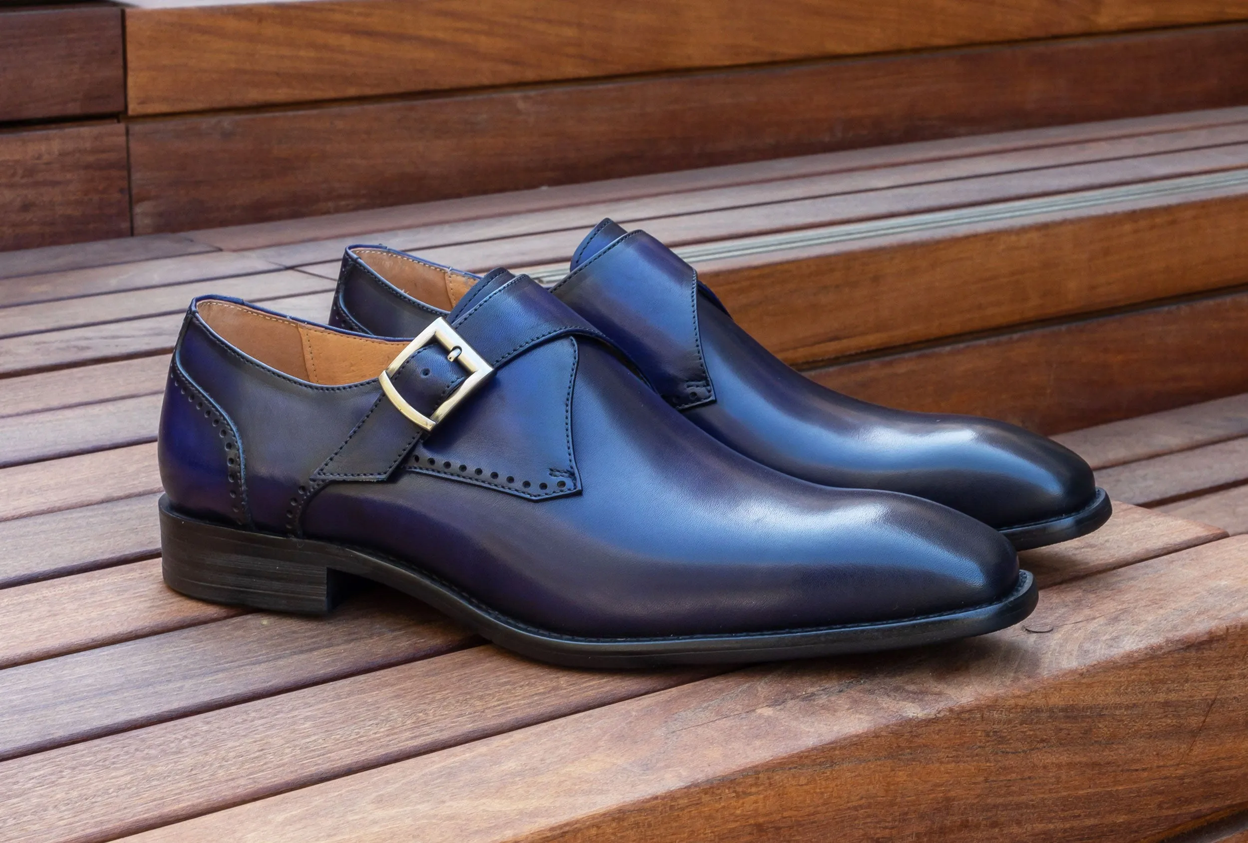 Burnished Leather Monkstrap Blue