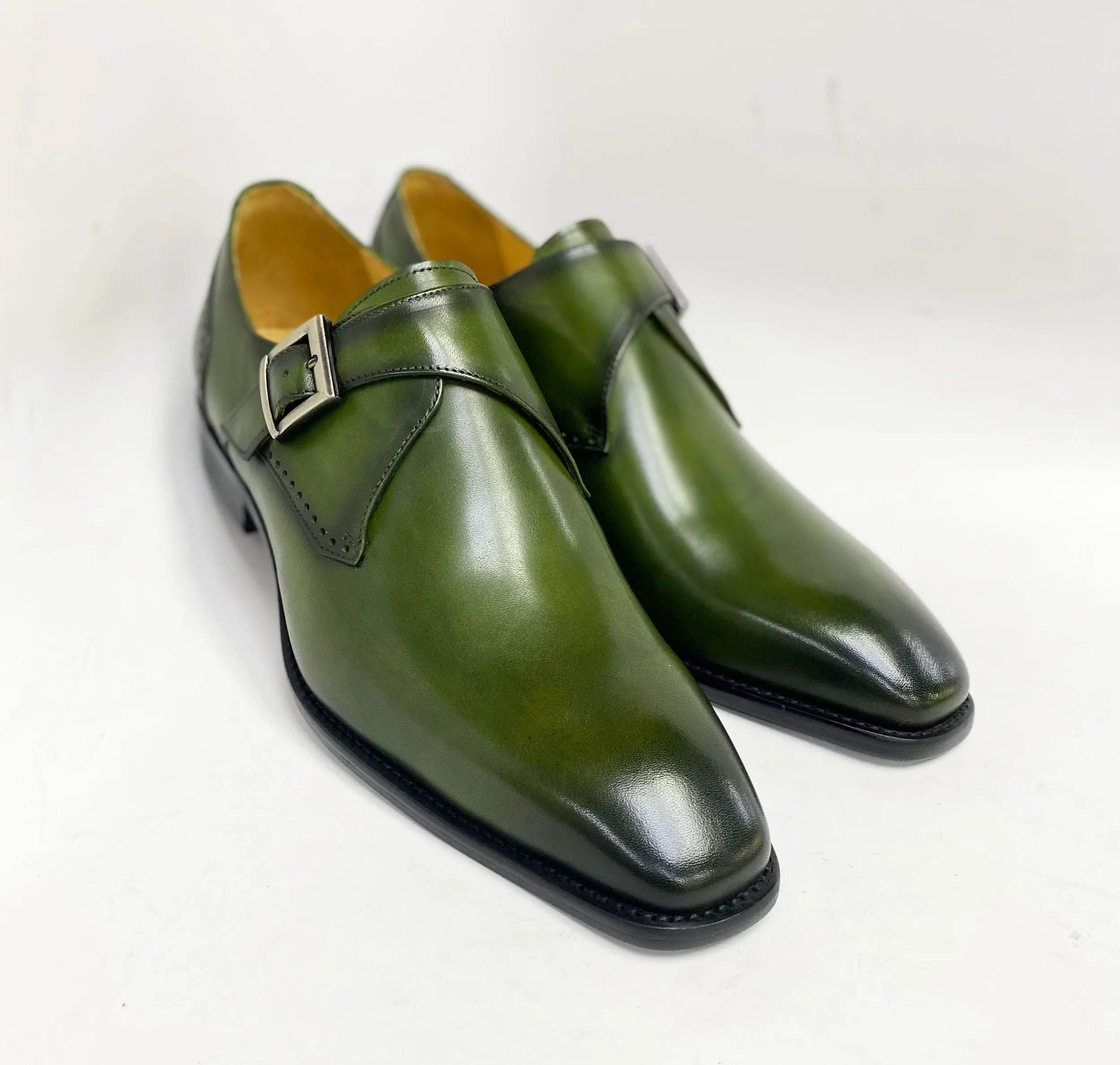 Burnished Leather Monkstrap Olive