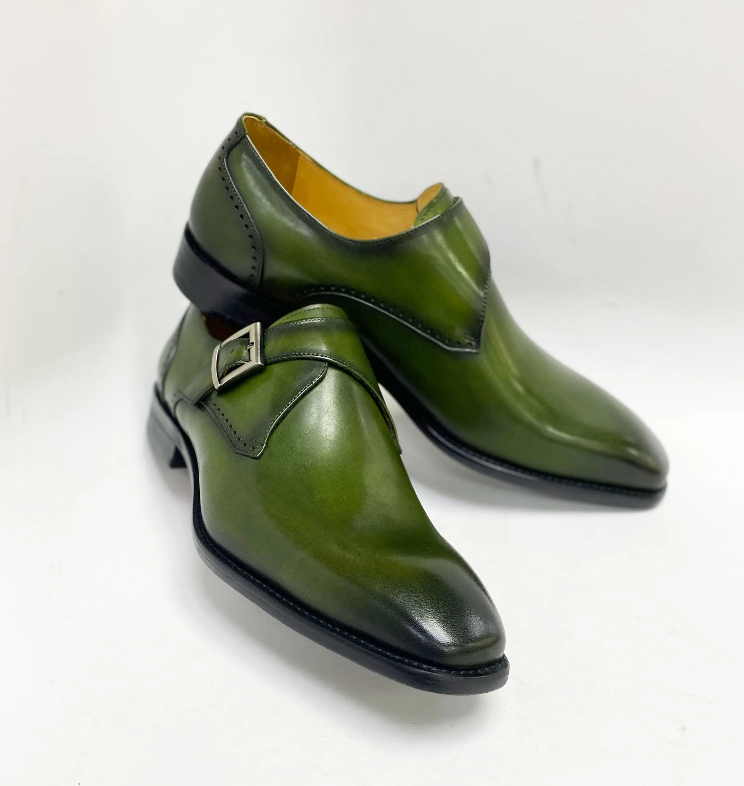 Burnished Leather Monkstrap Olive