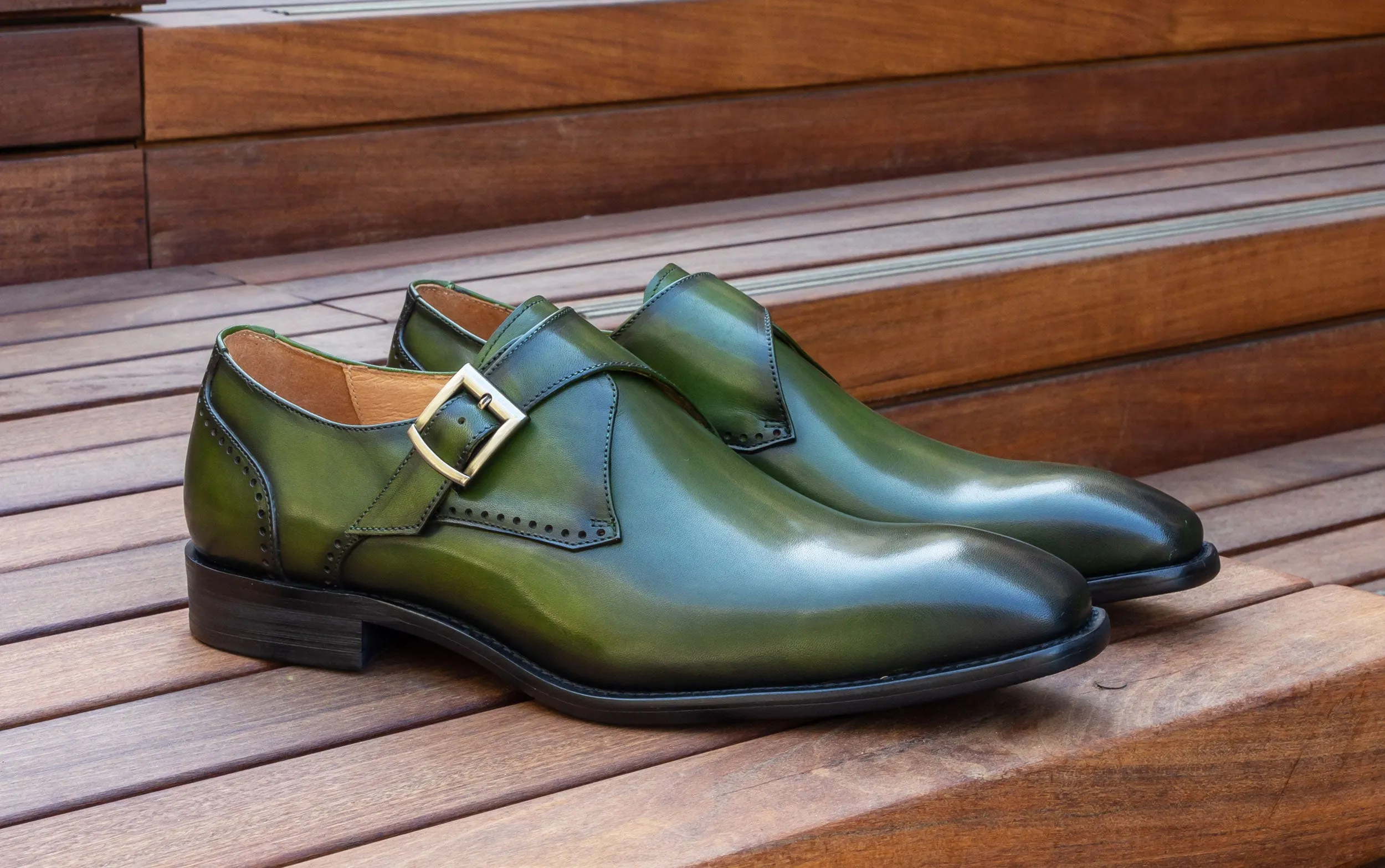 Burnished Leather Monkstrap Olive