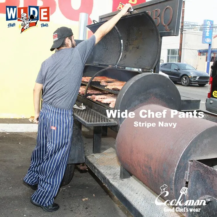 Cookman Wide Chef Pants - Stripe : Navy