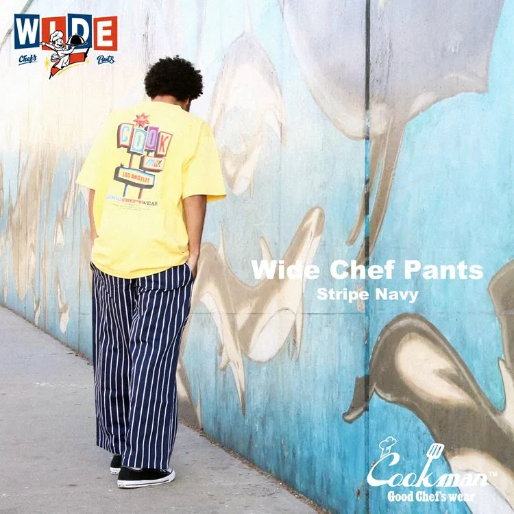 Cookman Wide Chef Pants - Stripe : Navy