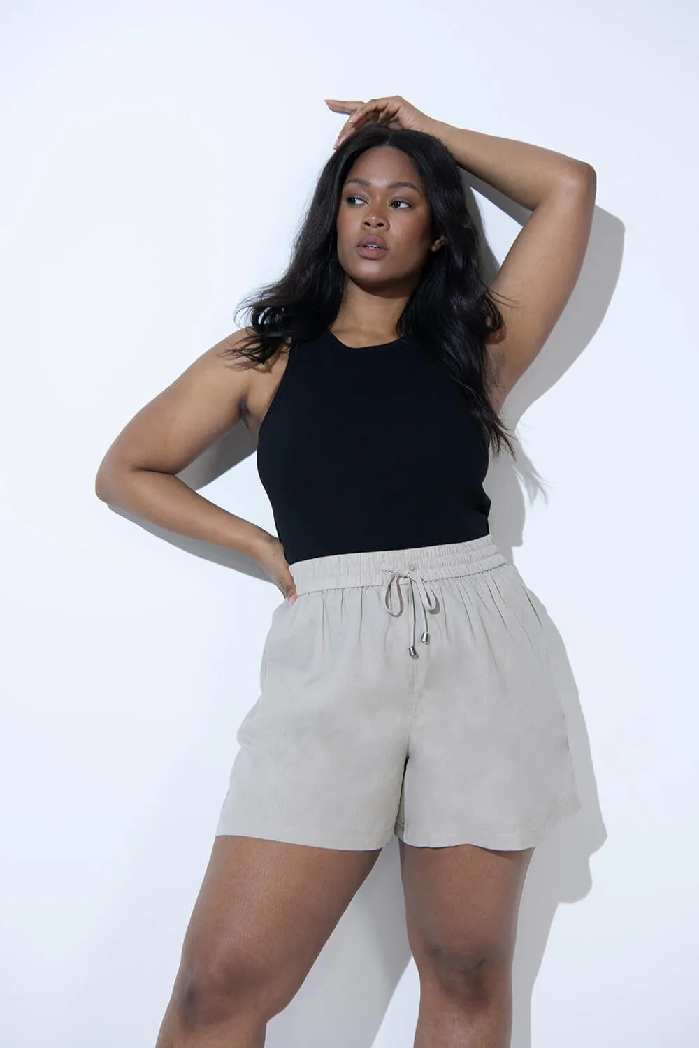 Curve Linen Shorts - Stone