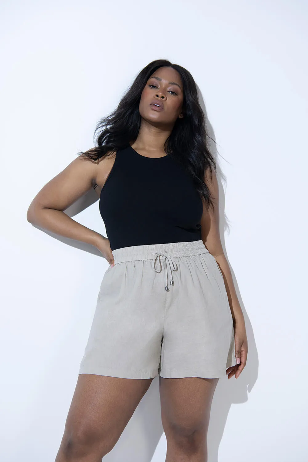 Curve Linen Shorts - Stone