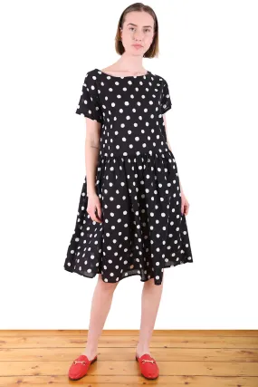 Cyan Spot Drop Waist Dress Black in Seersucker