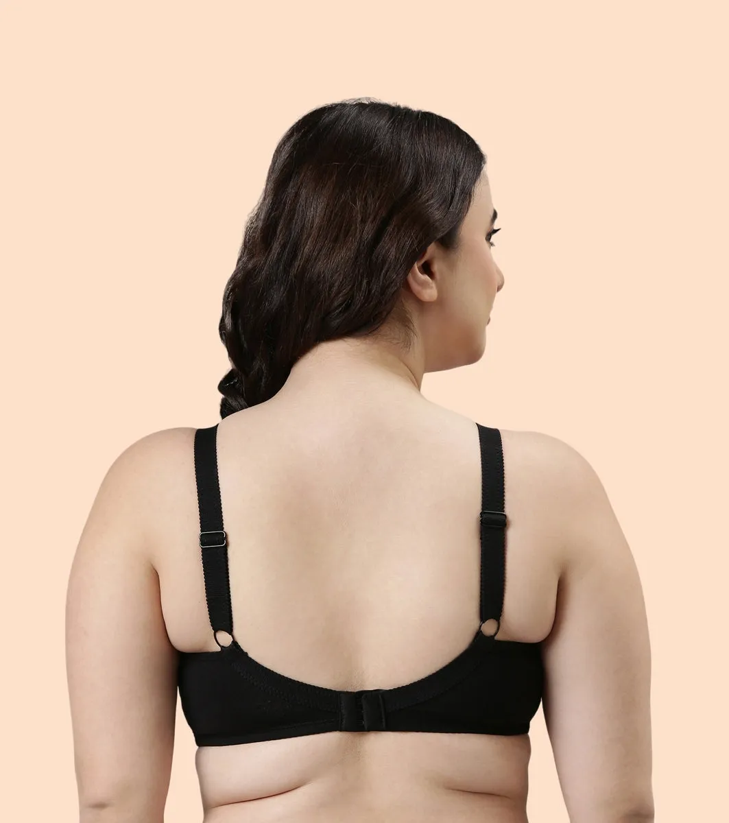 Enamor Fab-Cool A014 Super Contouring M-frame Full Support  Cotton Bra for Women- Full Coverage, Non Padded and Wirefree - Black