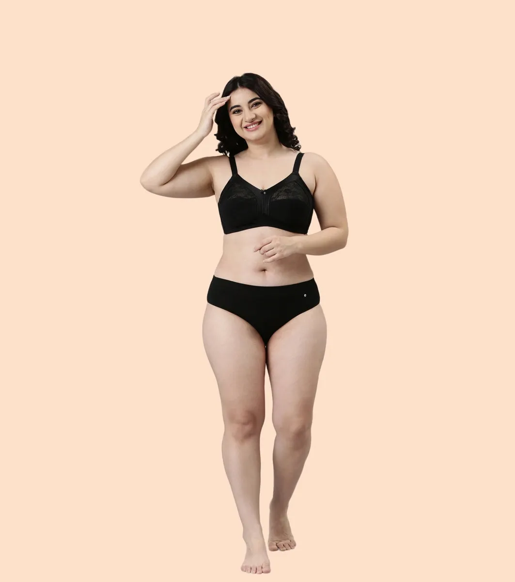 Enamor Fab-Cool A014 Super Contouring M-frame Full Support  Cotton Bra for Women- Full Coverage, Non Padded and Wirefree - Black