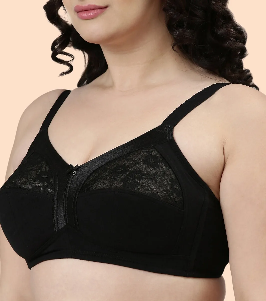 Enamor Fab-Cool A014 Super Contouring M-frame Full Support  Cotton Bra for Women- Full Coverage, Non Padded and Wirefree - Black