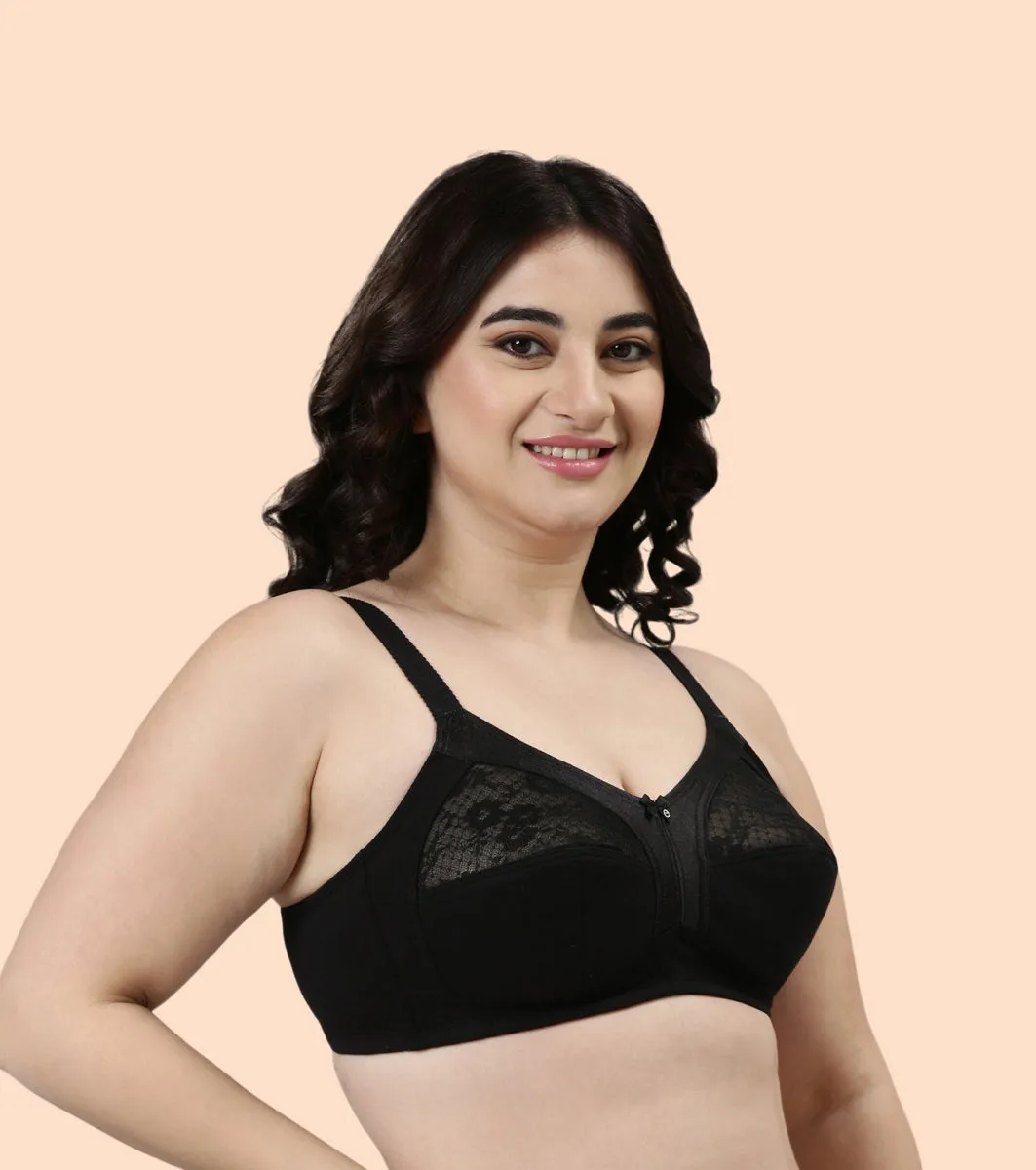 Enamor Fab-Cool A014 Super Contouring M-frame Full Support  Cotton Bra for Women- Full Coverage, Non Padded and Wirefree - Black