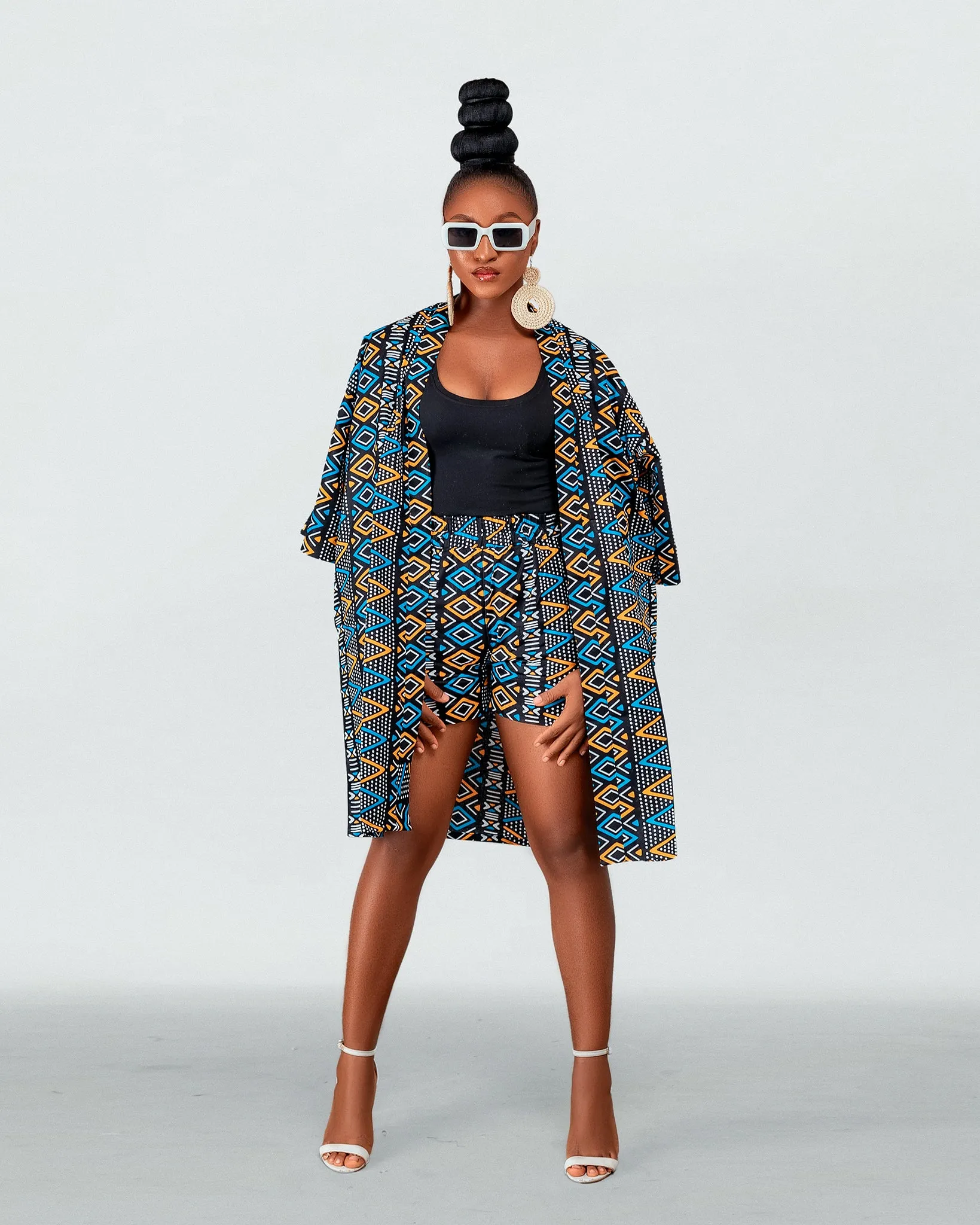 Fatima Ankara High Waisted Shorts | Black and Yellow Multicolored African Print