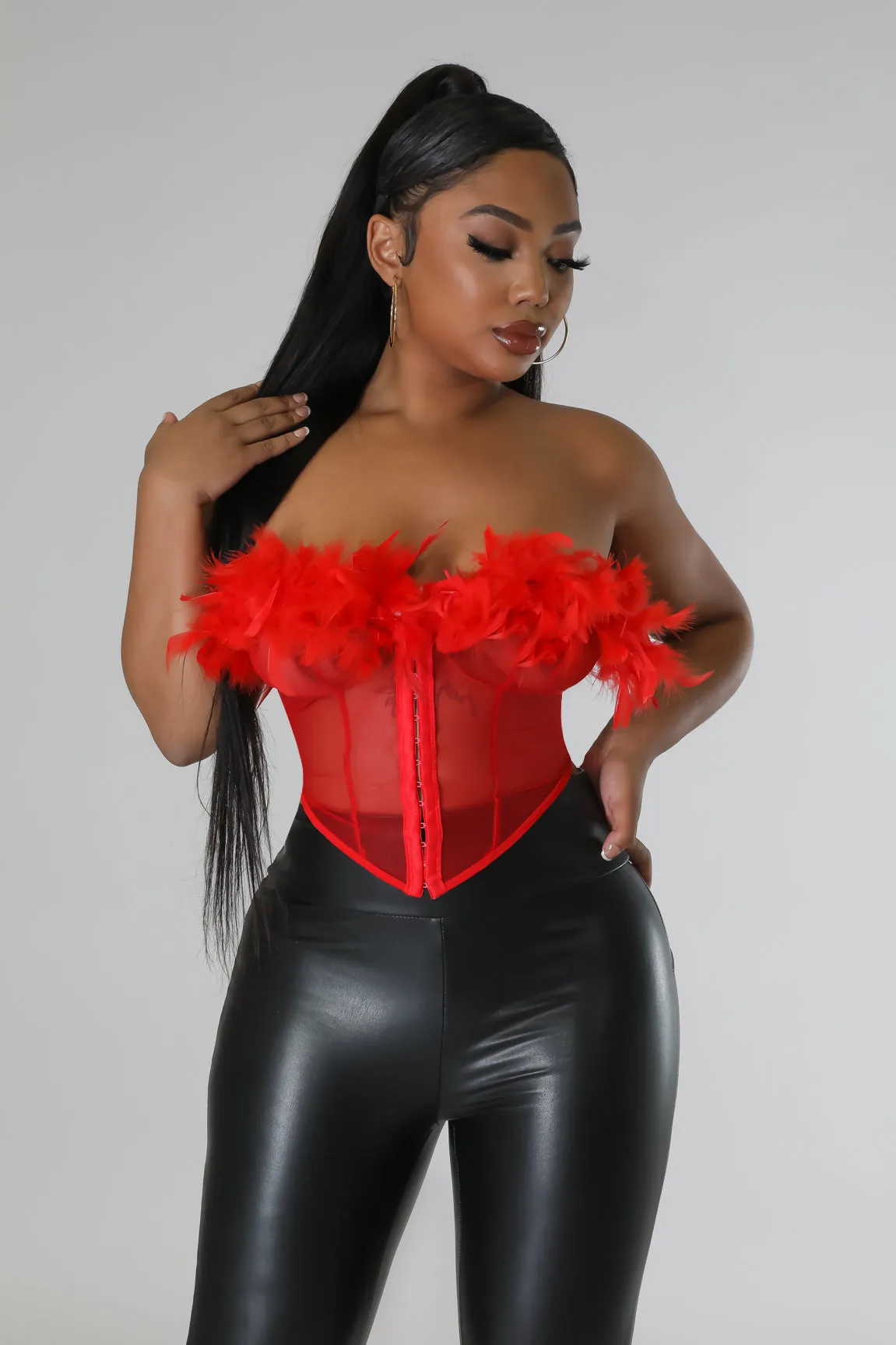 Fire Red Strapless Sheer Corset Top