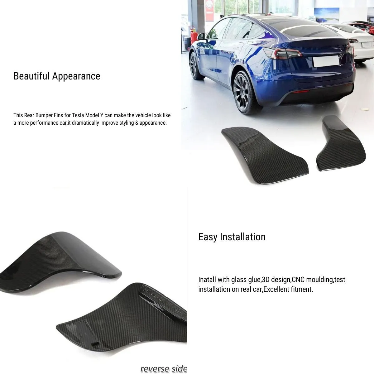 JC Dry Carbon Fiber Rear Bumper Splitters for Tesla Model Y 2020-2024