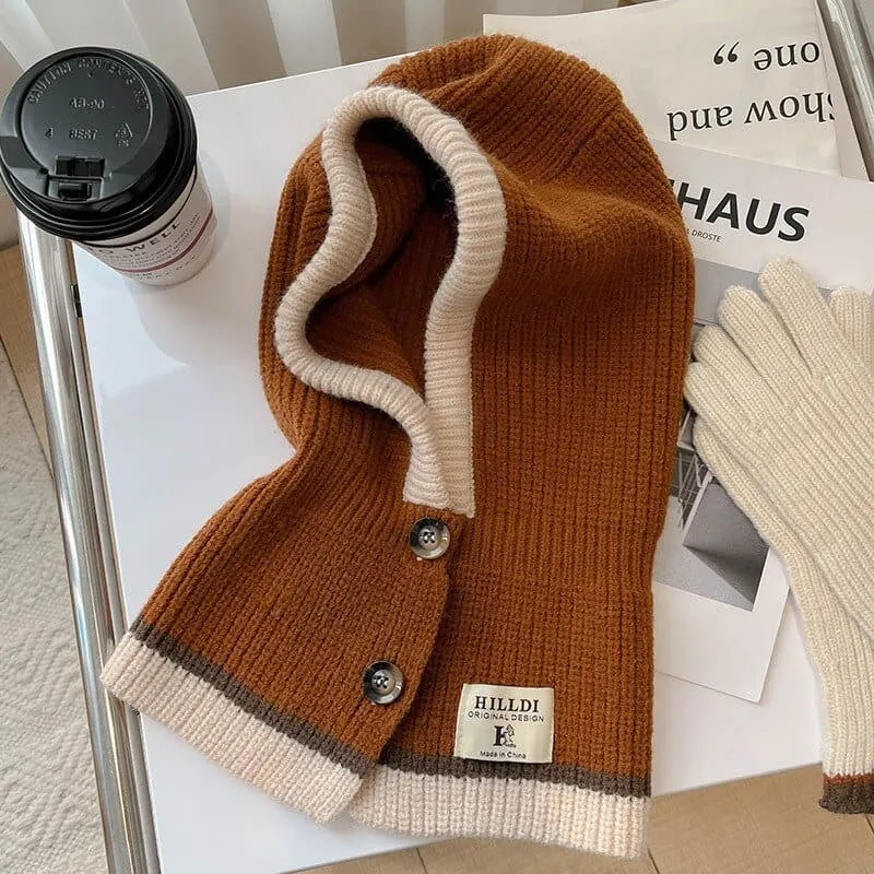 Knitted Cotton Cap Scarf - Fashionable Warmth and Versatility