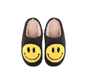 M ONLY Smiley Face Fuzzy Slippers in Black