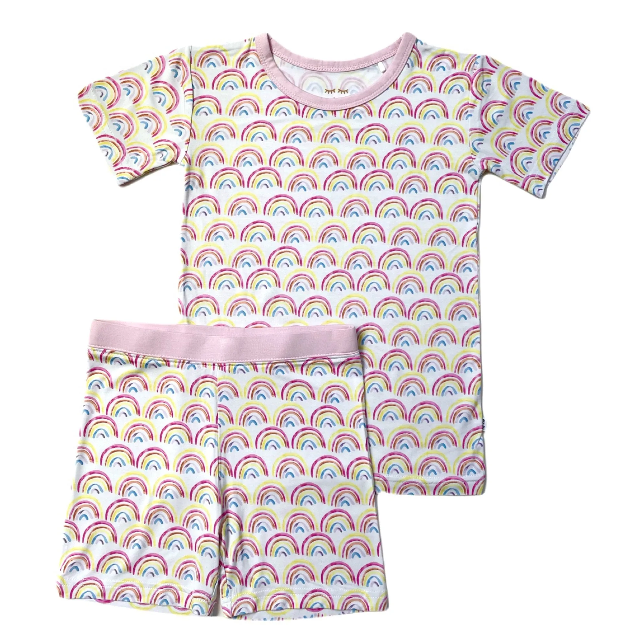 Pastel Rainbows Two-Piece Short Sleeve & Shorts Pajama Set