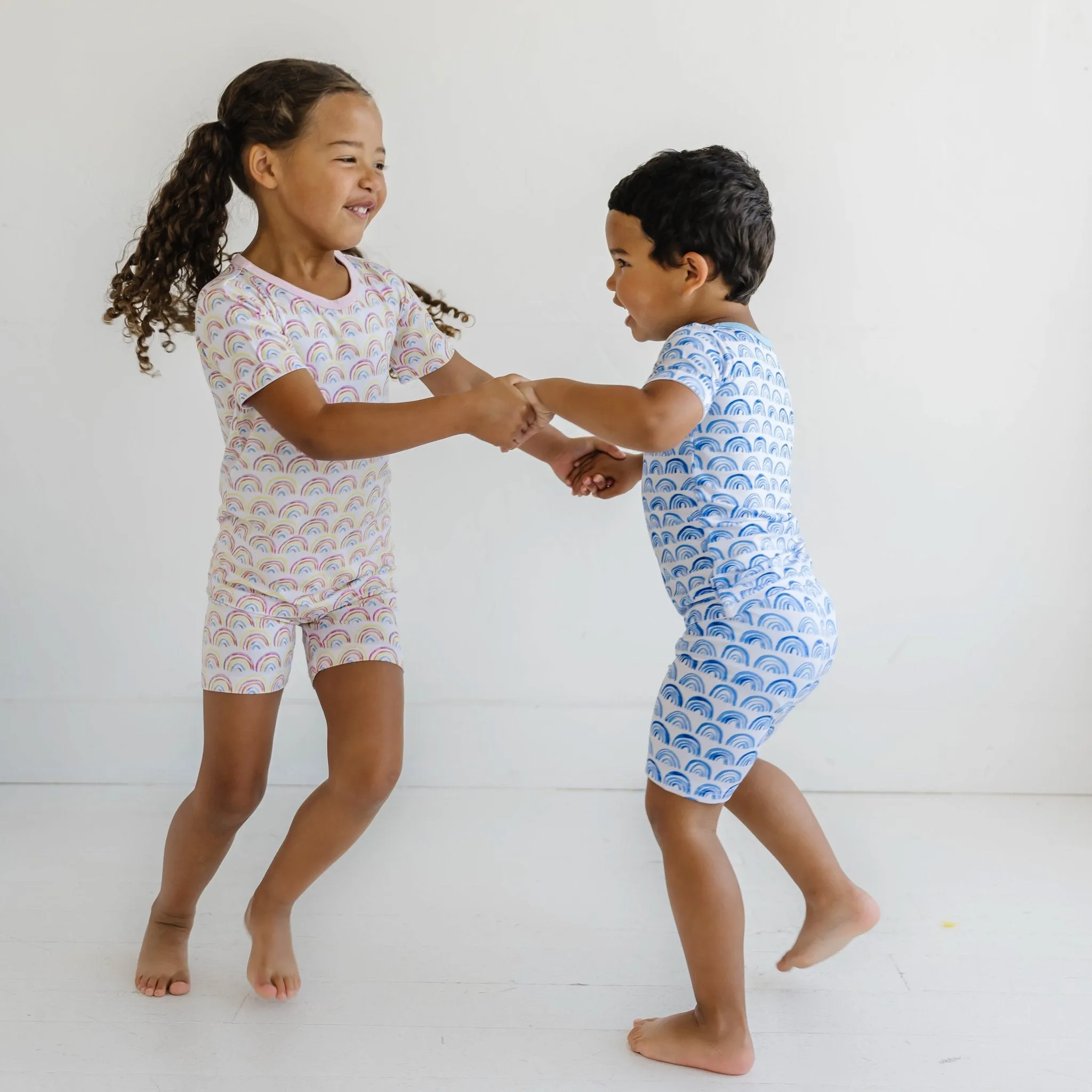 Pastel Rainbows Two-Piece Short Sleeve & Shorts Pajama Set