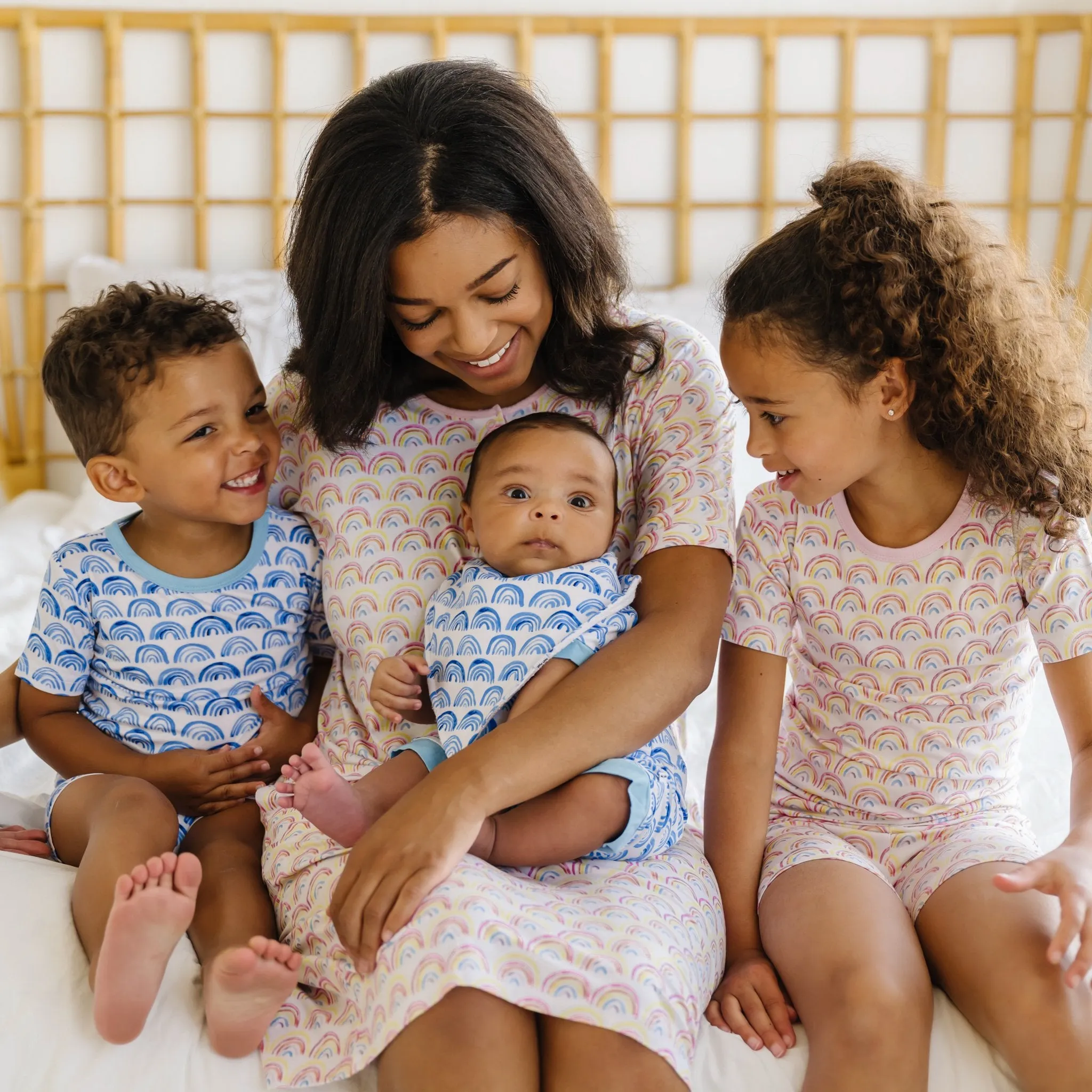 Pastel Rainbows Two-Piece Short Sleeve & Shorts Pajama Set