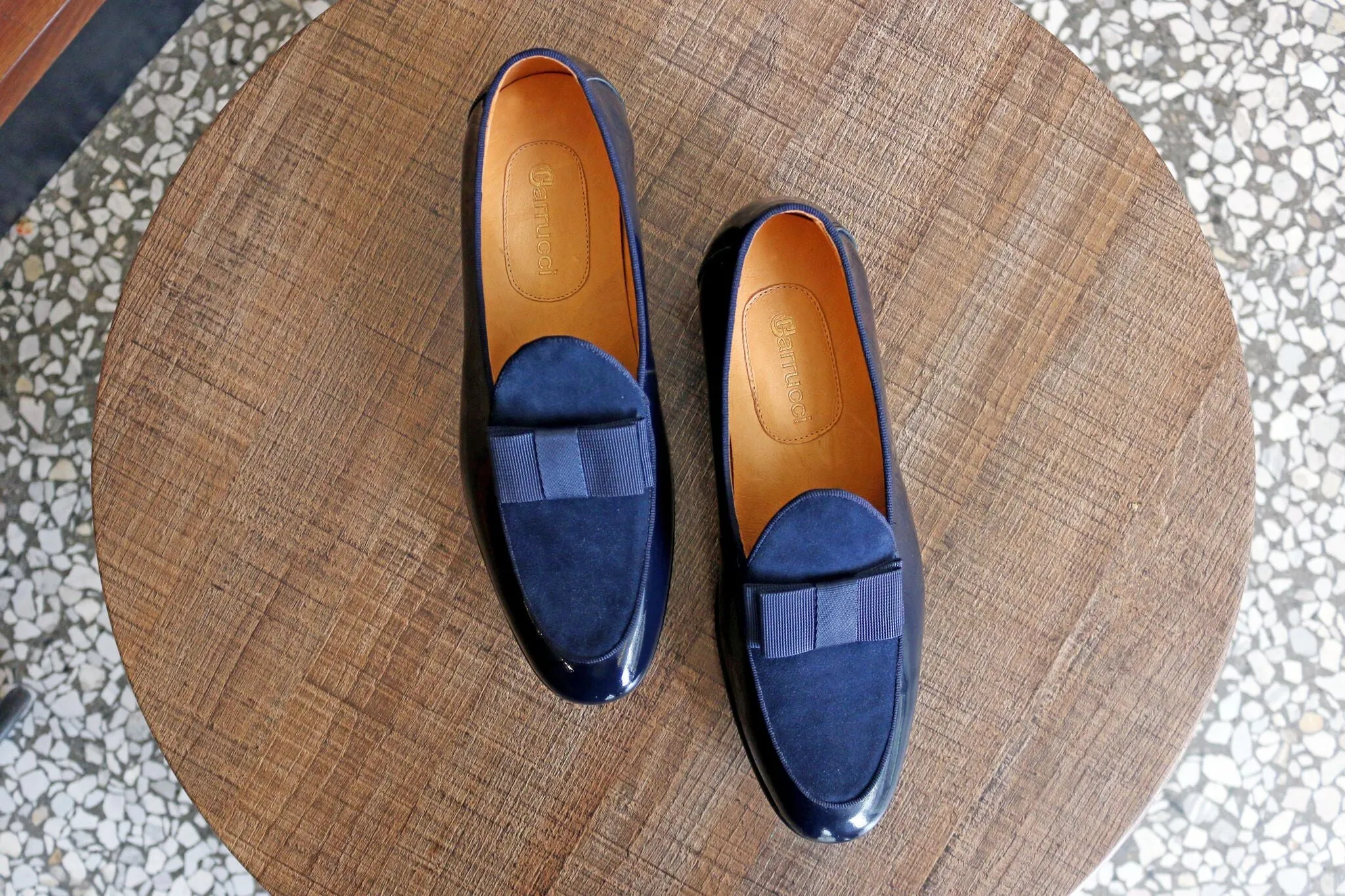 Patent Leather & Suede Slip-On Loafer Blue