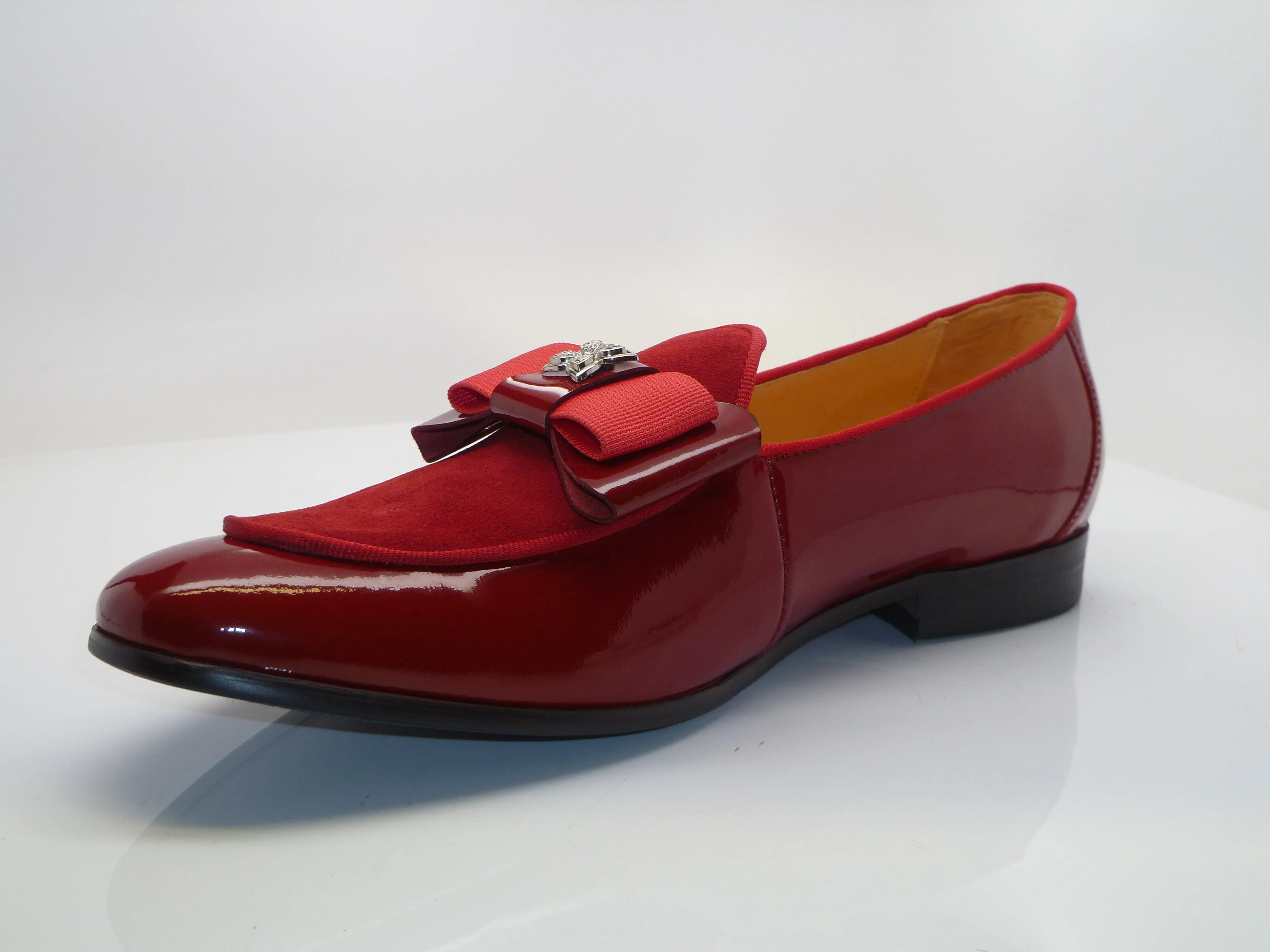 Patent Leather & Suede Slip-On Loafer Red