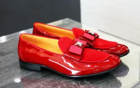 Patent Leather & Suede Slip-On Loafer Red