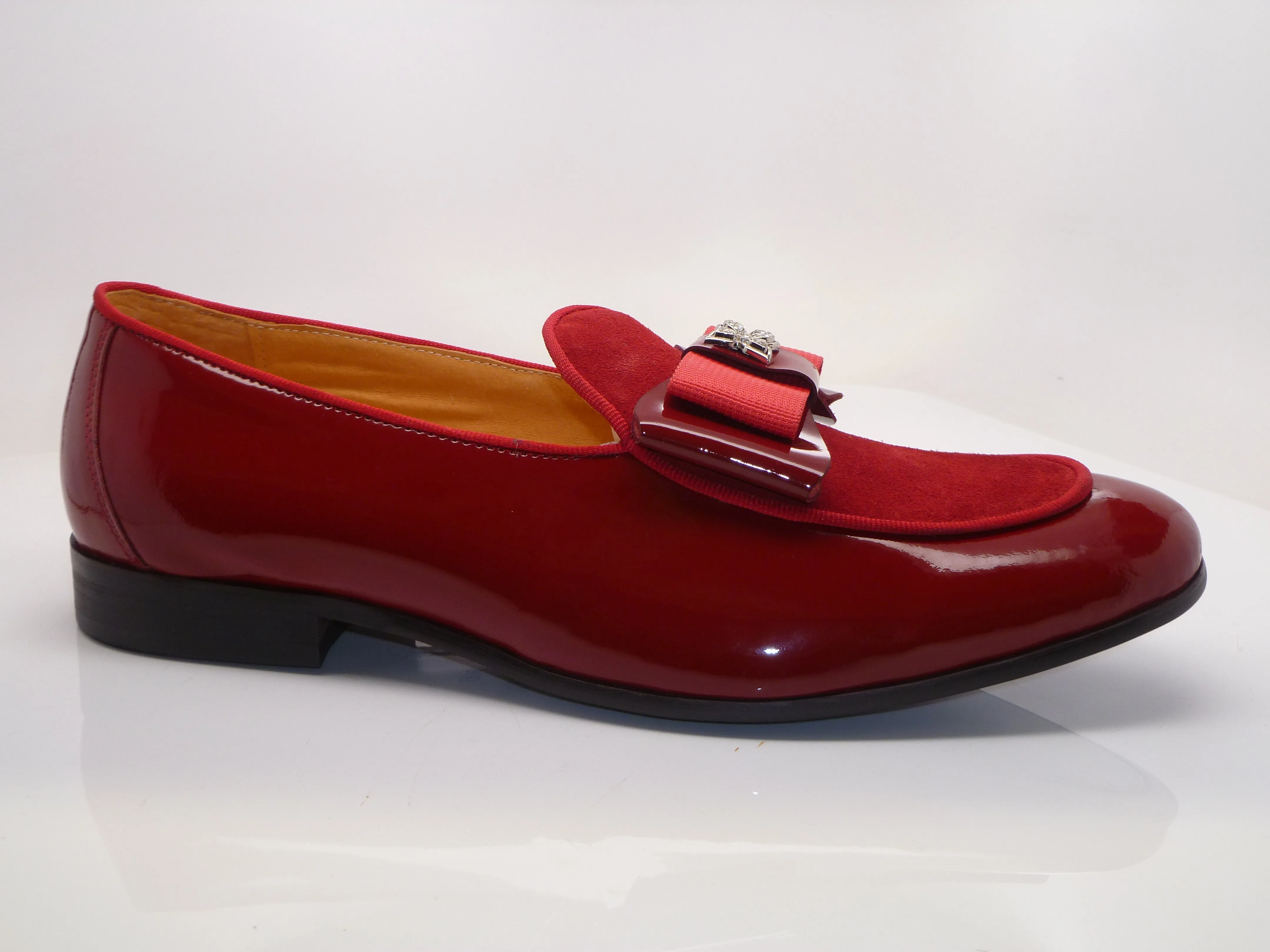 Patent Leather & Suede Slip-On Loafer Red