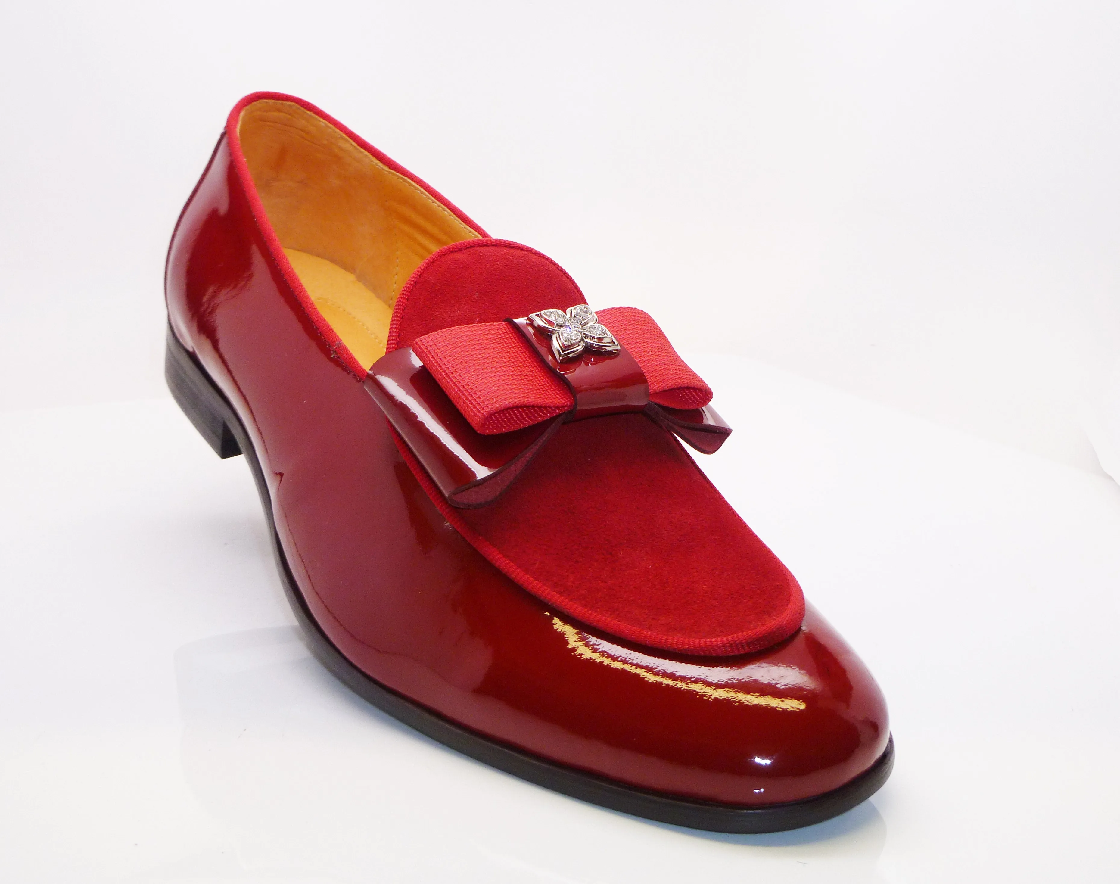 Patent Leather & Suede Slip-On Loafer Red