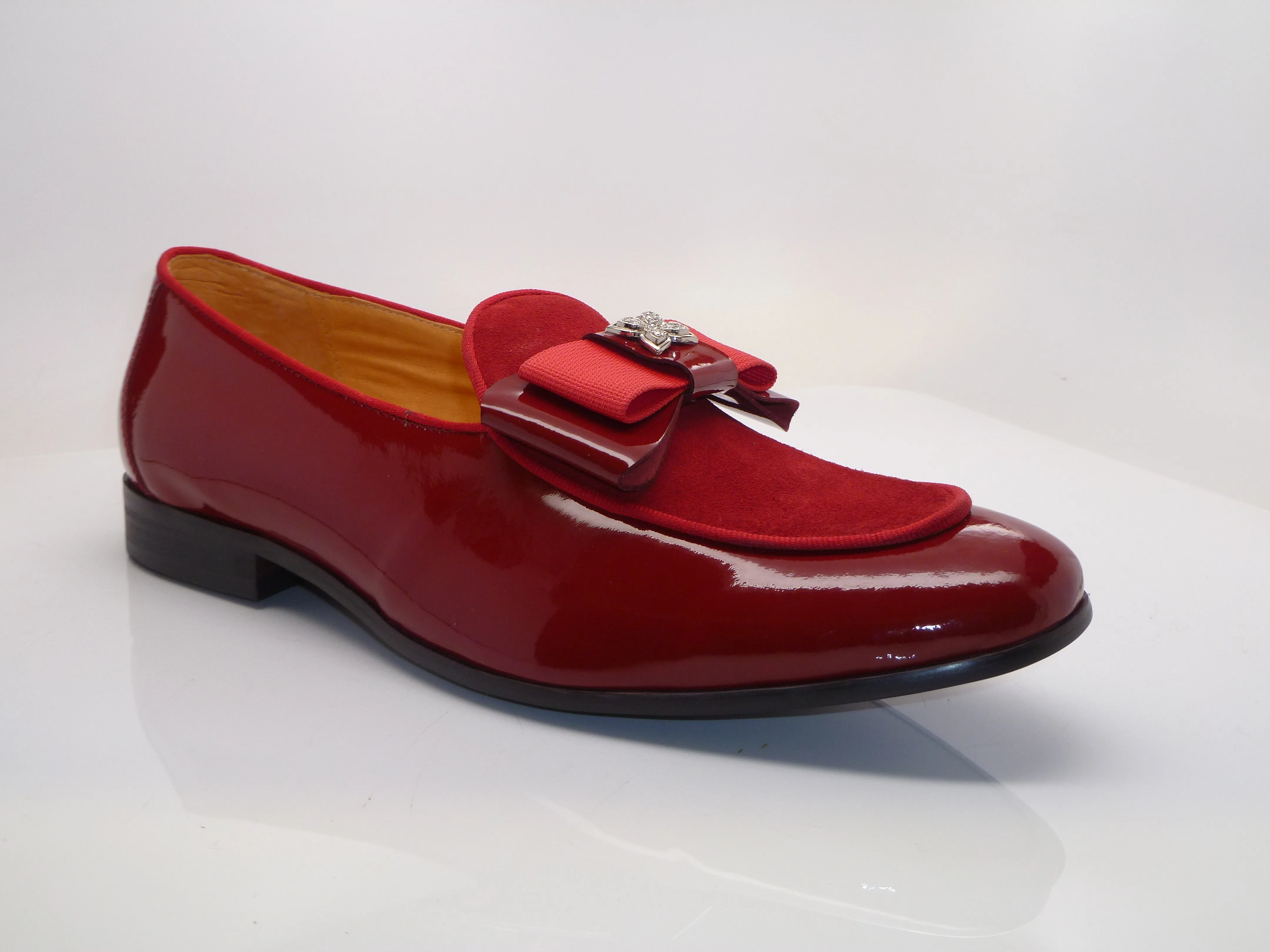 Patent Leather & Suede Slip-On Loafer Red