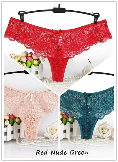 Set of 3 Sexy Lace Thongs G-Strings Low-Rise Panties