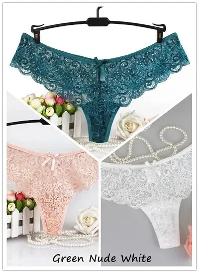 Set of 3 Sexy Lace Thongs G-Strings Low-Rise Panties