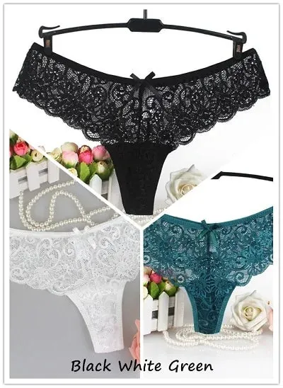 Set of 3 Sexy Lace Thongs G-Strings Low-Rise Panties