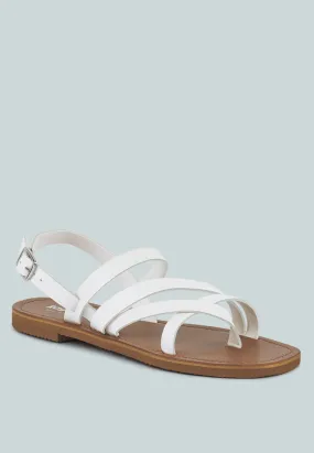 SLOANA White Strappy Flat Sandals