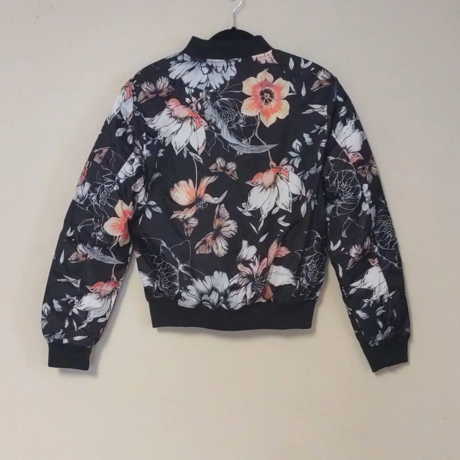 White Mark Floral Bomber Jacket Black Medium