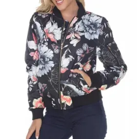 White Mark Floral Bomber Jacket Black Medium