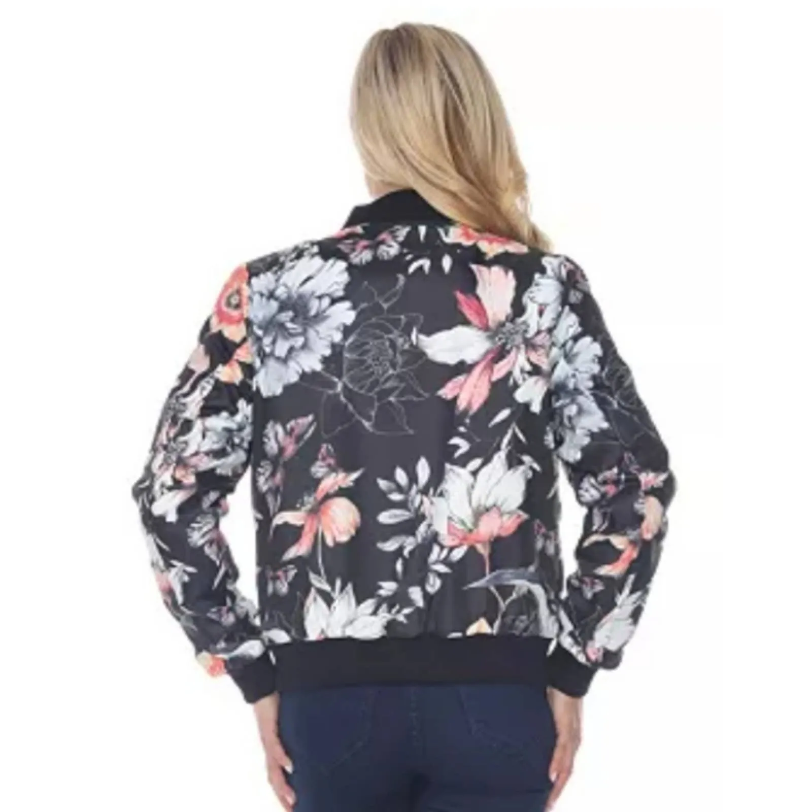 White Mark Floral Bomber Jacket Black Medium