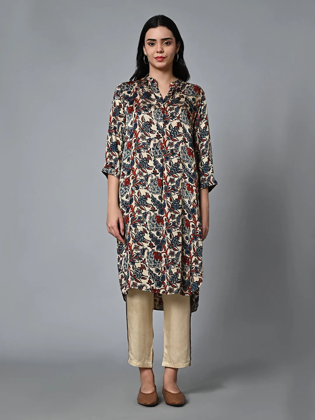 Women's Blue Viscose Modal Regular Fit Kurta