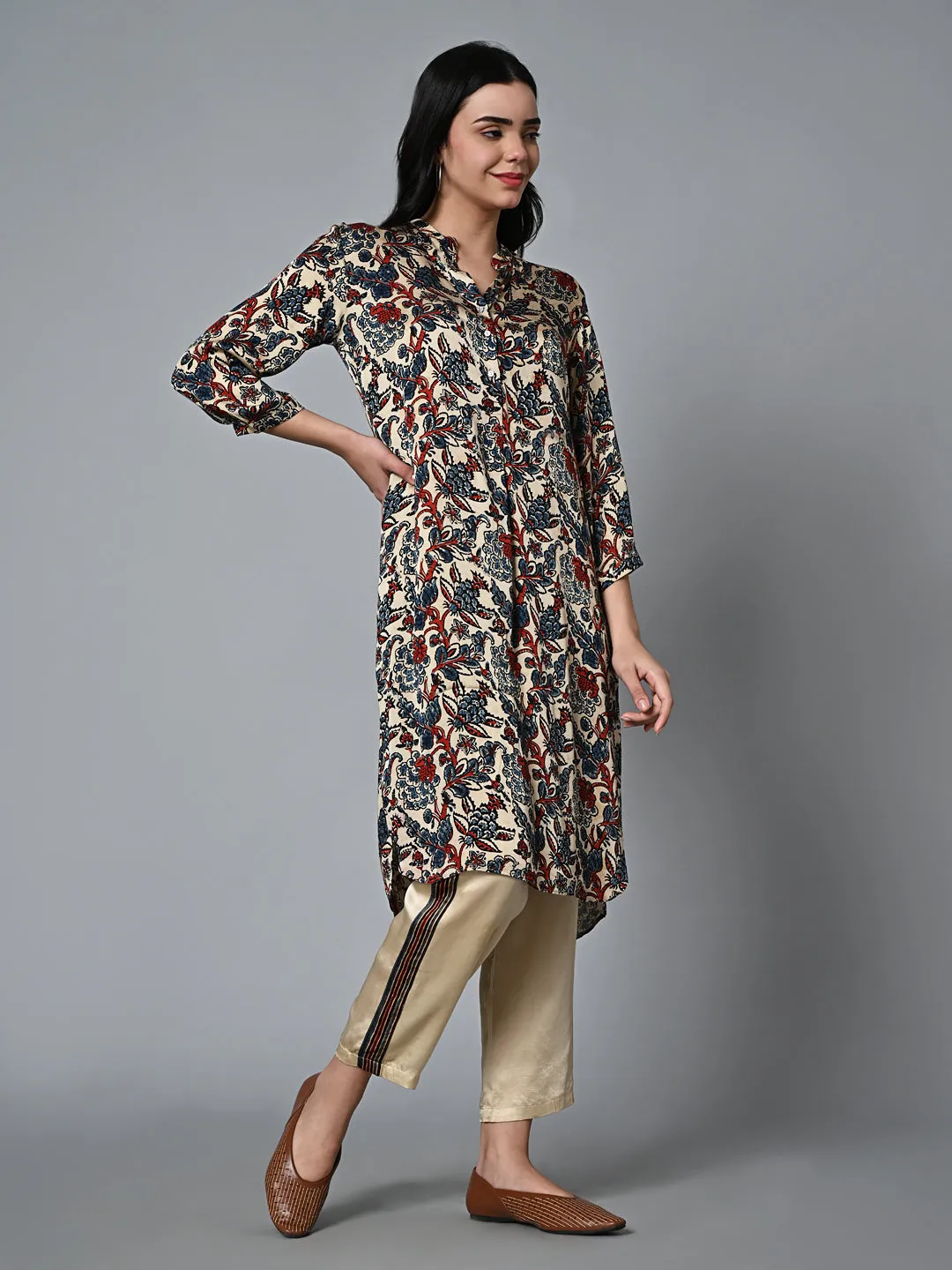 Women's Blue Viscose Modal Regular Fit Kurta