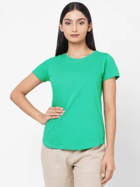 Womens Green Cotton Regular Fit Tshirt