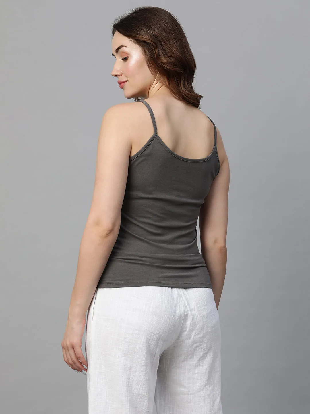 Women's Grey Cotton Bamboo Elastane Slim Fit Vest